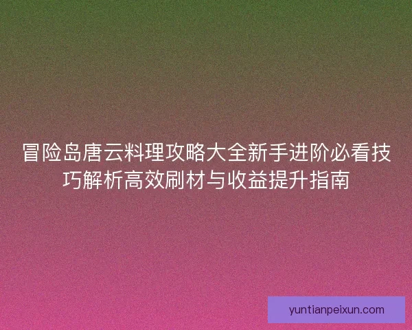 冒险岛唐云料理攻略大全新手进阶必看技巧解析高效刷材与收益提升指南